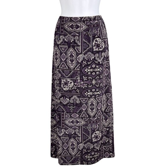 Talbots Womens 4 Purple Geometric Print A-Line Midi High Waist Skirt Silk Boho - Picture 1 of 16
